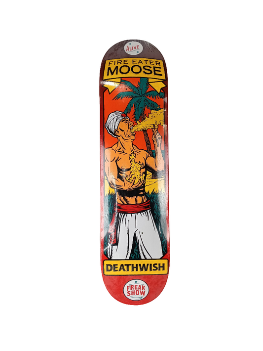 Deathwish Moose Freak Show Fire Eater Orange Red White Size 7.875 Vintage NOS Deck