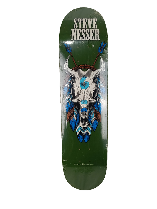 Birdhouse Steve Nesser Bull Skull Green Multi Color Size 7.75 Skateboard Deck