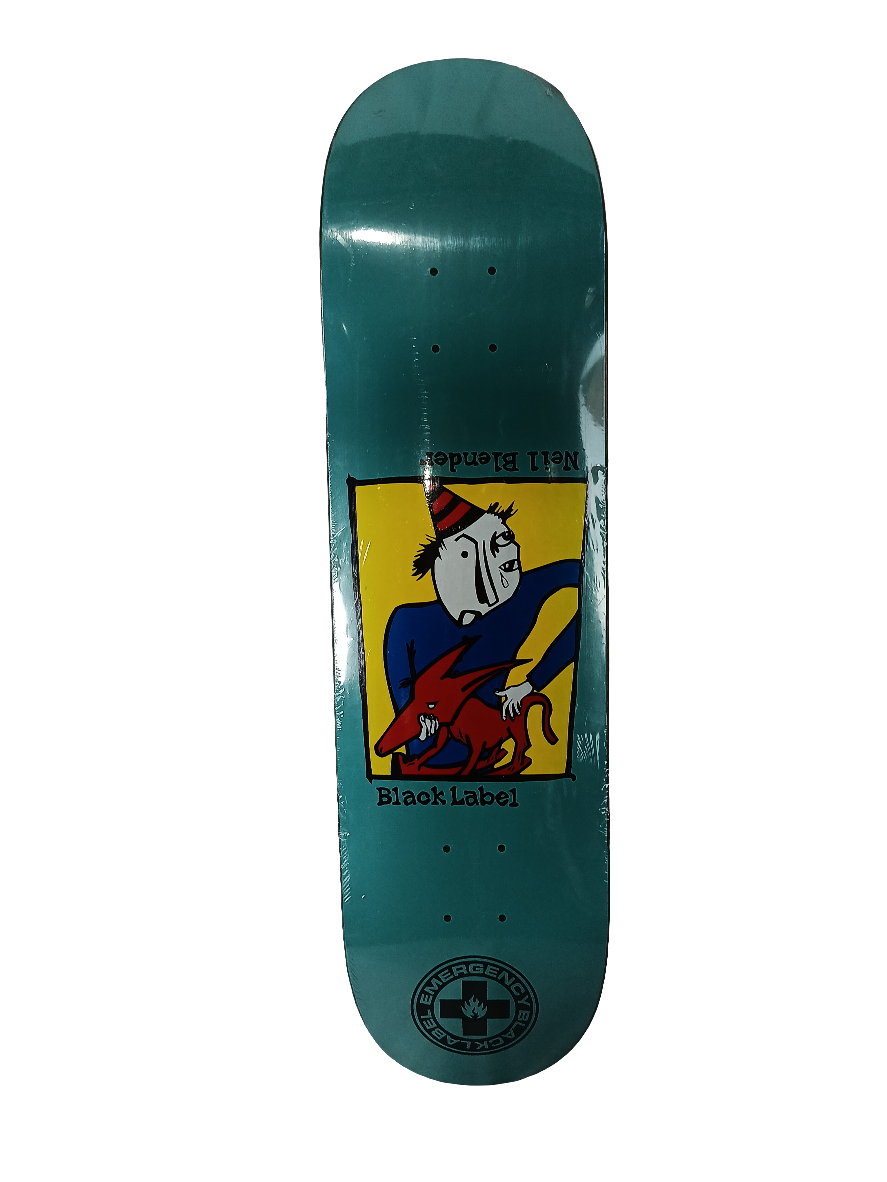 Black Label Emergency Neil Blender Rocking Dog Teal Red Blue Size 8.25" Vintage NOS Deck