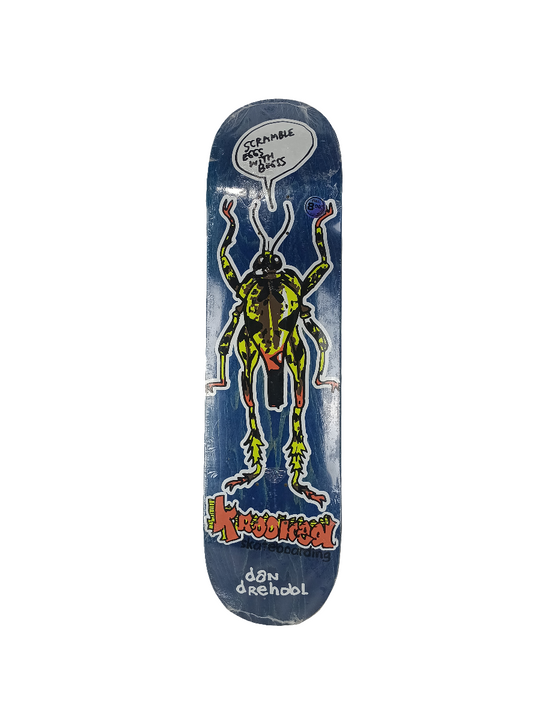 Krooked Dan Drehobl Bug Out Blue Woodgrain Black Orange Size 8.06" Vintage NOS Deck