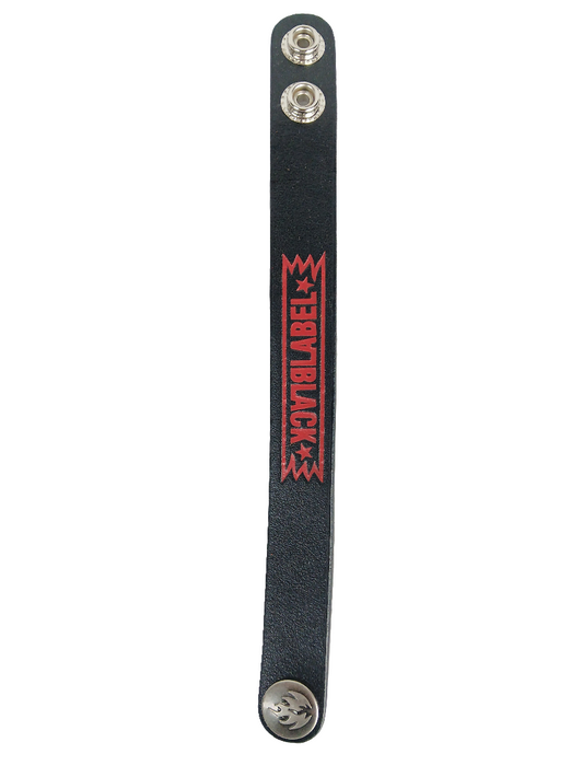 Black Label Black Red Metal Flame Fastener Vintage Leather Wristband