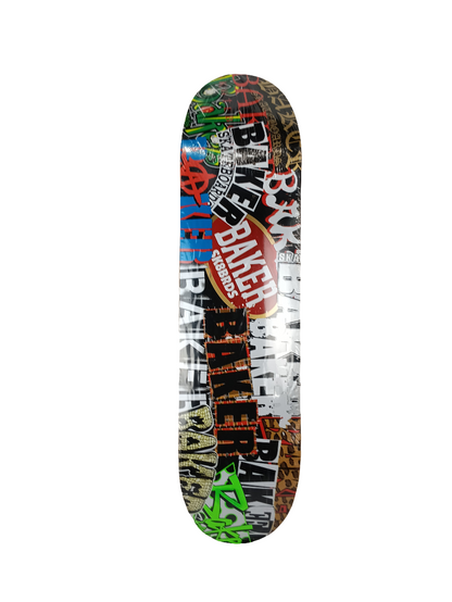 Baker Collage Graphic Black White Red Multi Color Size 8.0" Vintage NOS Deck
