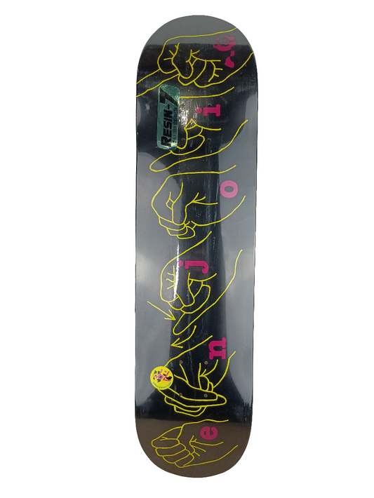 Enjoi Skateboards Sign Language Black Yellow Pink  Graphic 7.9 Deck