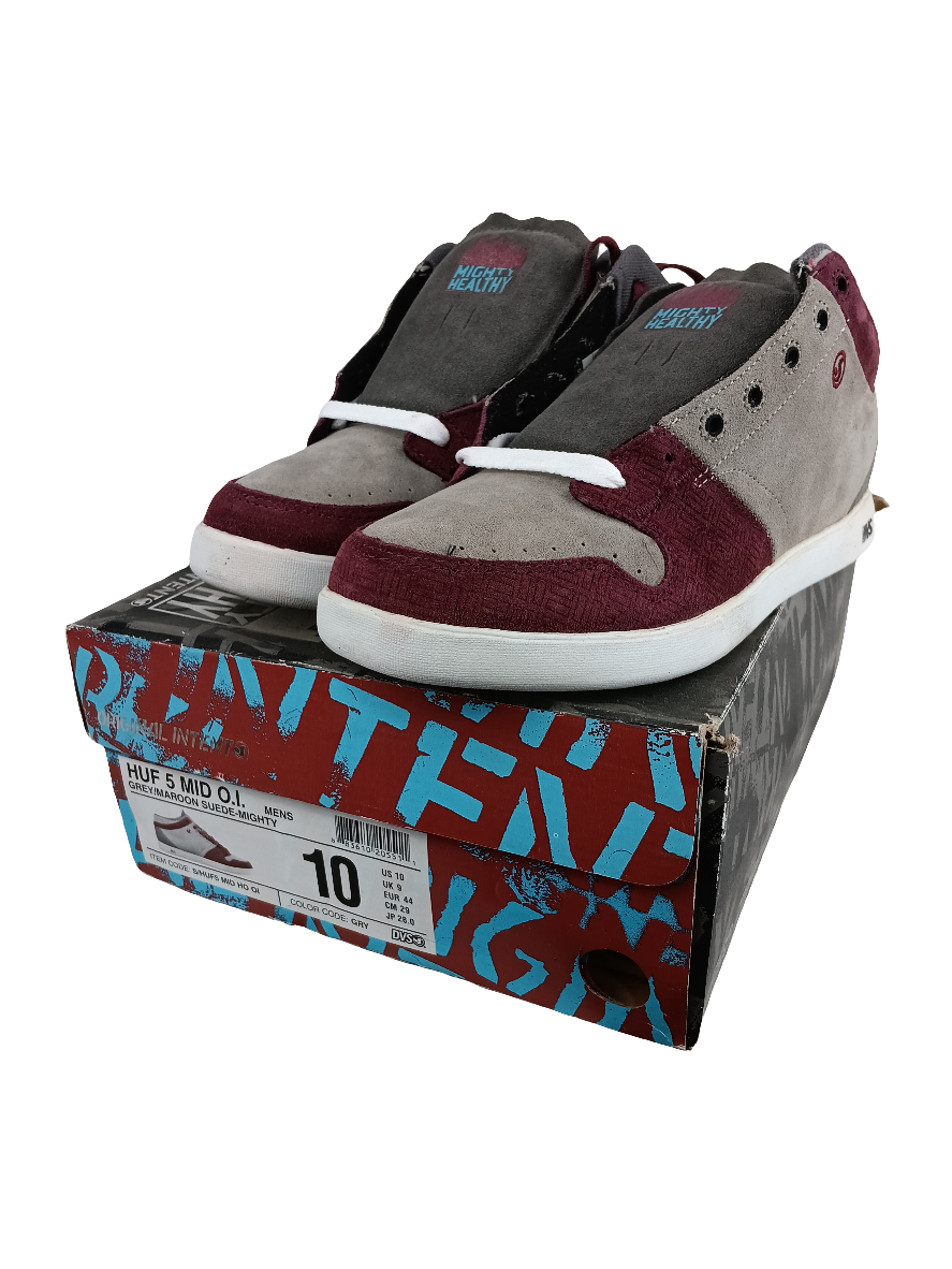 DVS Huf 5 Mid O.I. Keith Hufnagel Grey Maroon Suede - Mighty Size 10 Shoes