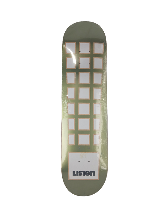 Listen Exclamation Point Metallic Green White Size 8 Skateboard Deck