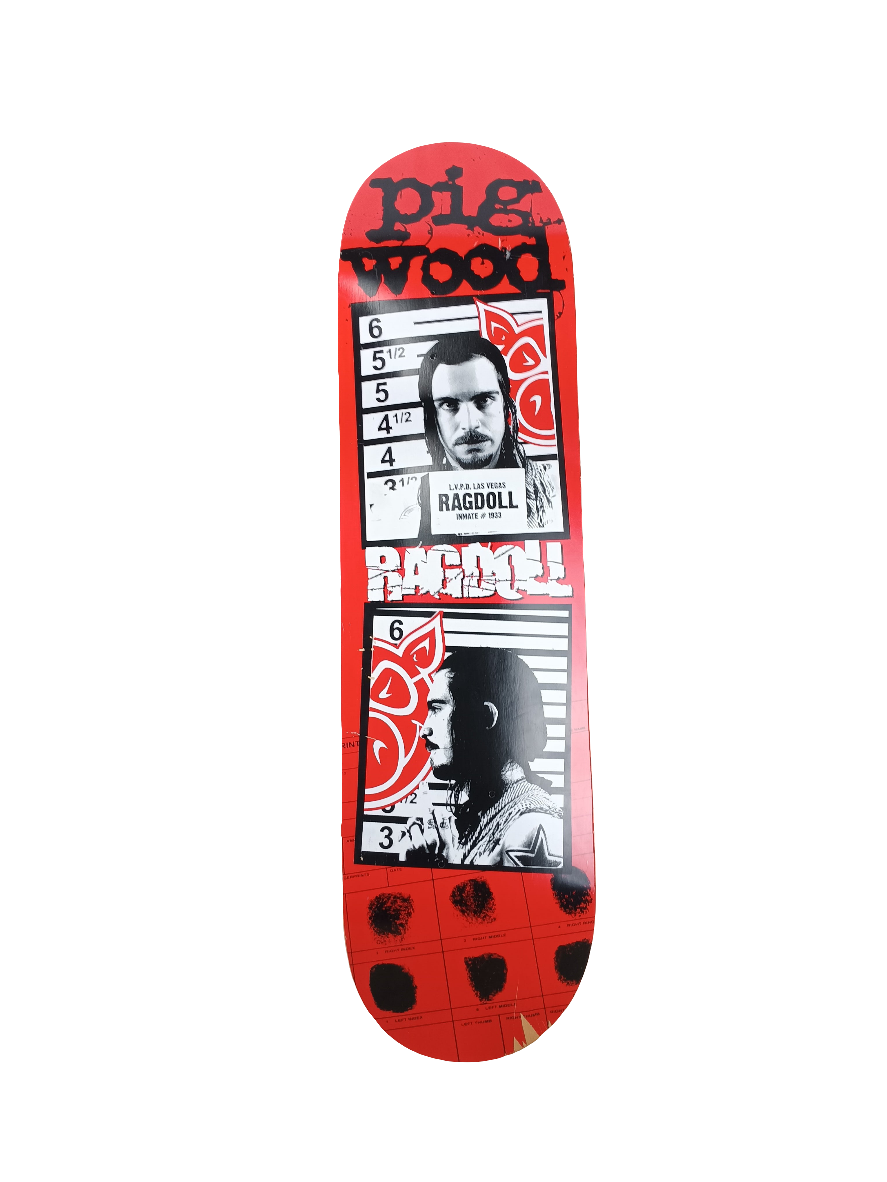 Pig Wood Ragdoll Mugshot Black White Red Size 8.25" Vintage NOS Deck