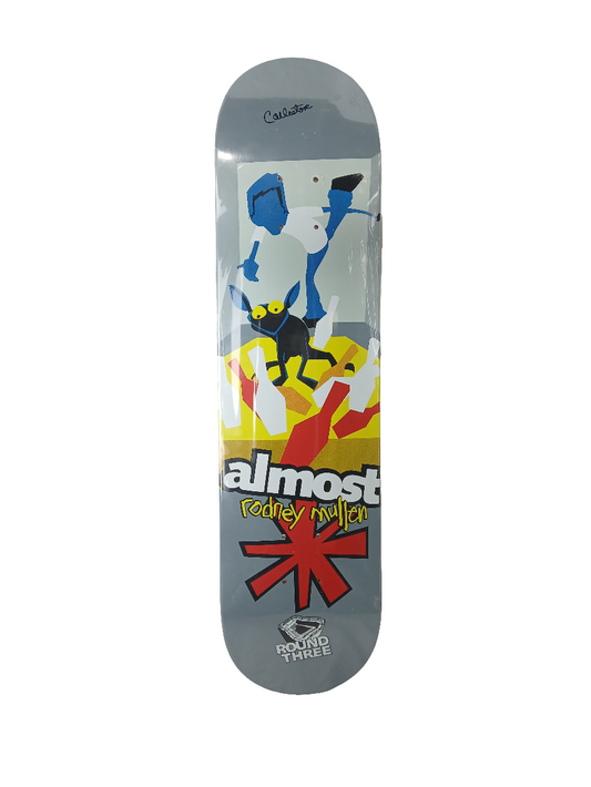 Almost Rodney Mullen Round 3 Bowling Grey Red Multi Size 7.75" Vintage NOS Deck