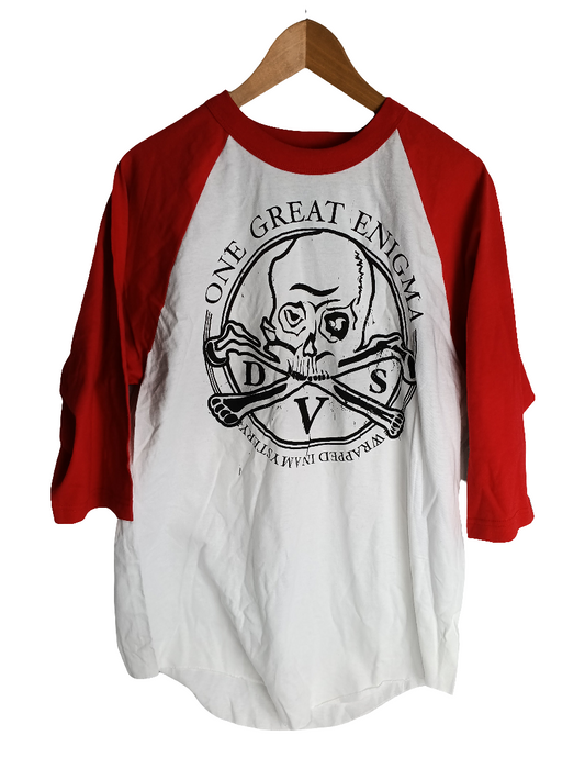 DVS One Great Enigma Wrapped In A Mystery Skull & Bones Black White Red Size Large L/s Raglan Shirt