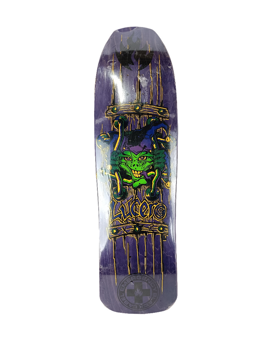 Black Label John Lucero Emergency X2 Jester Bars Purple Woodgrain Green Fade Blue 9.4" Vintage NOS Deck