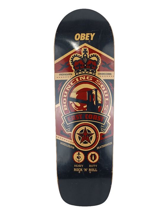 Hooligan Skateboards Obey Shepard Fairey Bouncing Souls Black Red Tan 9.25 X 32.25" Vintage NOS Deck