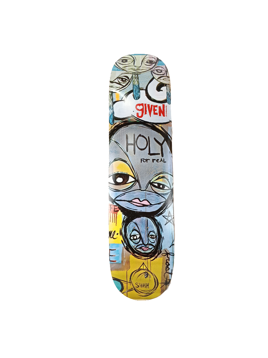 Given Holy For Real Graphic White Blue Multi Color Size 8 Skateboard Deck