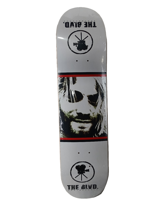 The BLVD. Kurt Cobain Graphic White Black Red Size 7.58 Skateboard Deck