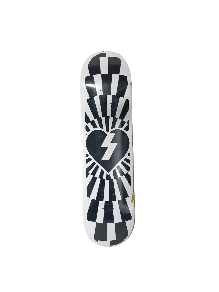 Mystery Heart Logo Rays Graphic White Black Size 8.25 Skateboard Deck