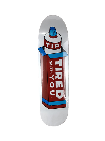 Tired Stuck With You Superglue White Red Blue Size 8.5 Vintage NOS Shaped Deck