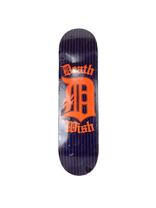 Deathwish Detroit D Orange Blue Pinstripes Size 8.3" Vintage NOS Deck