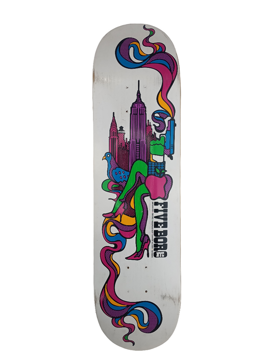 Five Boro Smokin Gun Art Graphic White Multi Color Size 8 Skateboard Deck