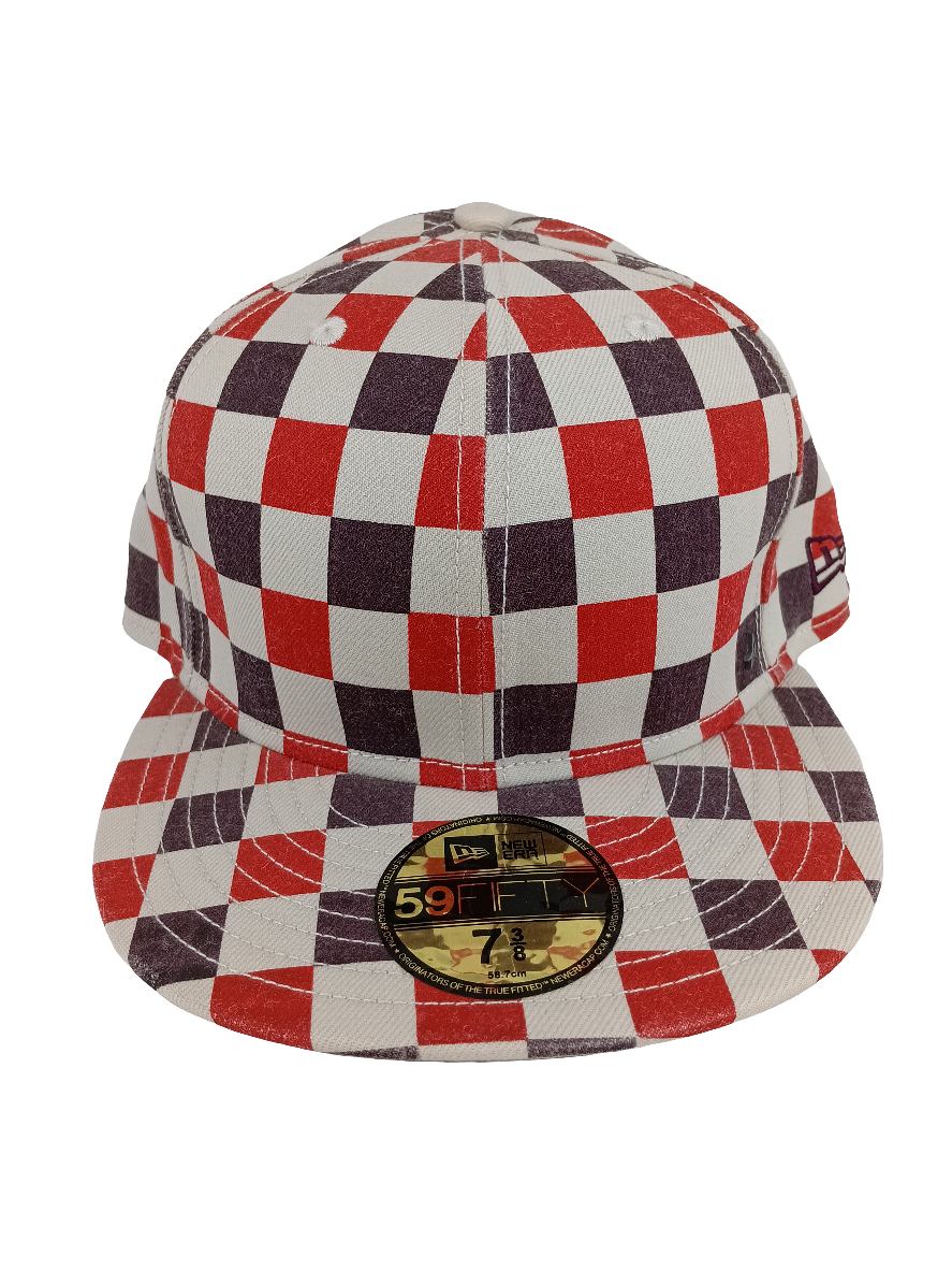 New Era Altamont 59Fifty Red Navy Checkered Size 7 3/8 Vintage Hat