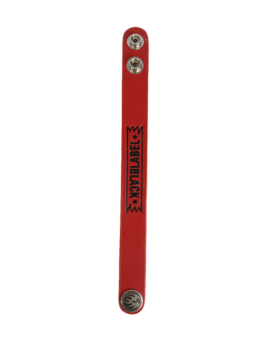 Black Label Red Black Metal Flame Fastener Vintage Leather Wristband