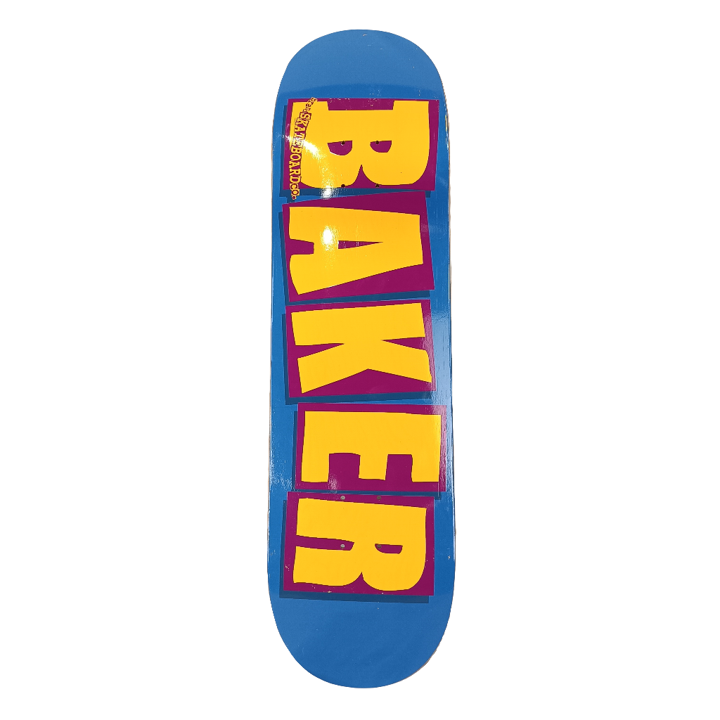 Baker Skateboards Classic Block Letters Blue Purple Yellow Size 8.5" Vintage NOS Deck