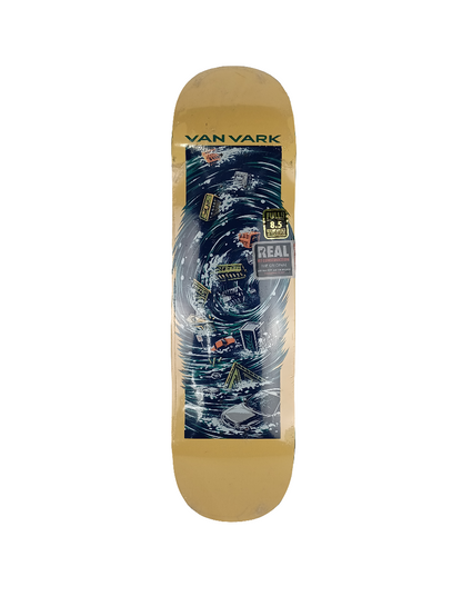 Real Van Vark Whirlpool Graphic Yellow Blue Size 8.5 Skateboard Deck