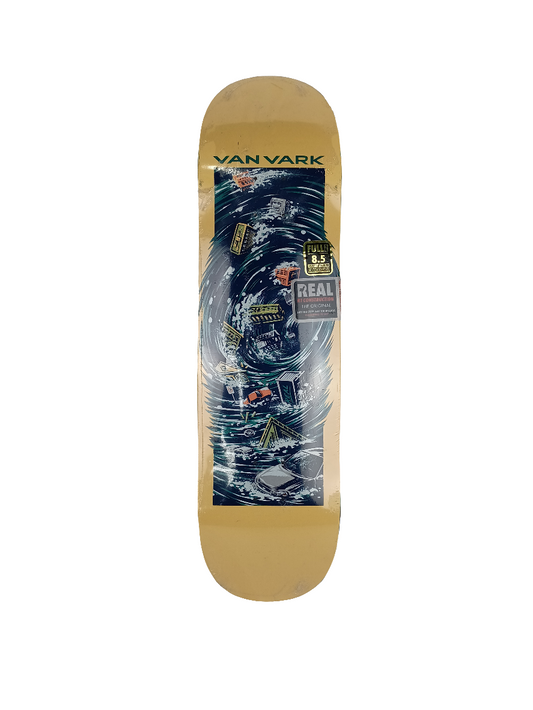 Real Van Vark Whirlpool Graphic Yellow Blue Size 8.5 Skateboard Deck