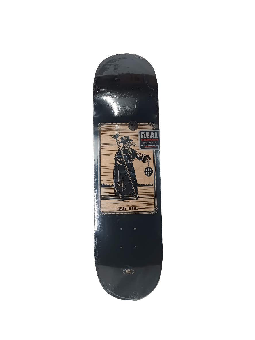 Real Skateboards Harry Lintell Plague Doctor Black Tan Size 8.5" Skateboard Deck