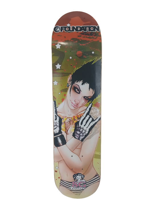 Foundation X Suicide Girls Corey Duffel Skeleton Hands Girl Black Green Red Size 7.5" Vintage NOS Deck