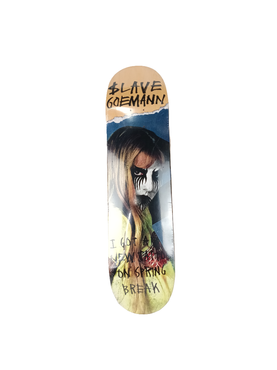 Slave Jon Goemann I Got A New Tattoo On Spring Break Woodgrain Tan Black White Size 8.0 Vintage NOS Deck