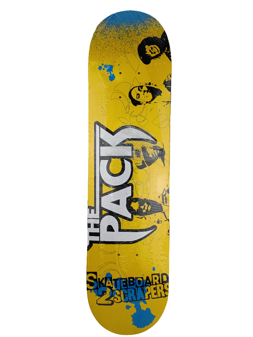 The Pack Skateboarders 2 Scrapers Graphic Yellow Black White Size 7.5 Skateboard Deck