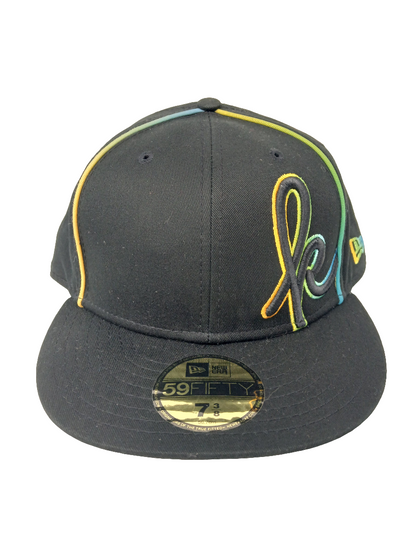 Krux X New Era Kaveman Black Tye Dye US Mens Size 7 3/8 58.7 CM Vintage NOS Fitted Hat