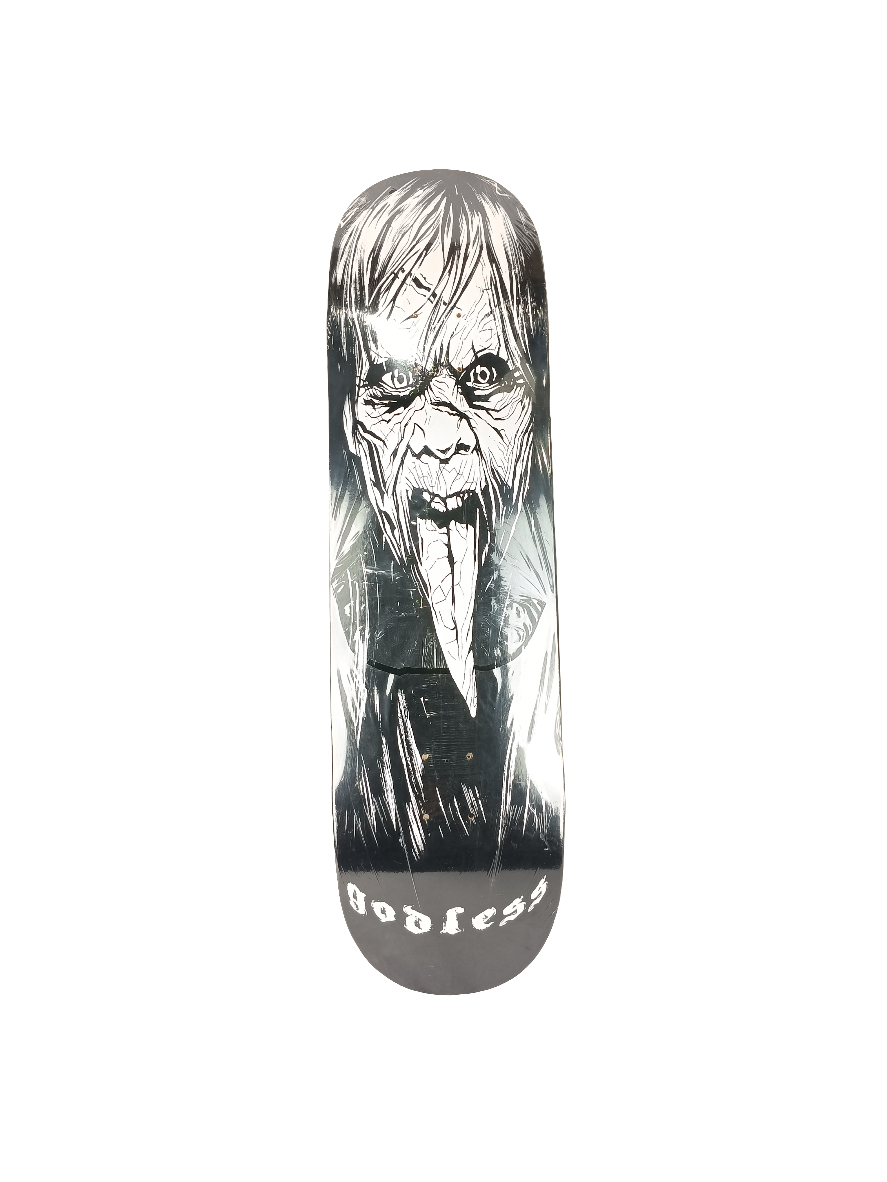 Godless Exorcist Graphic Black White Size 8.5 Skateboard Deck