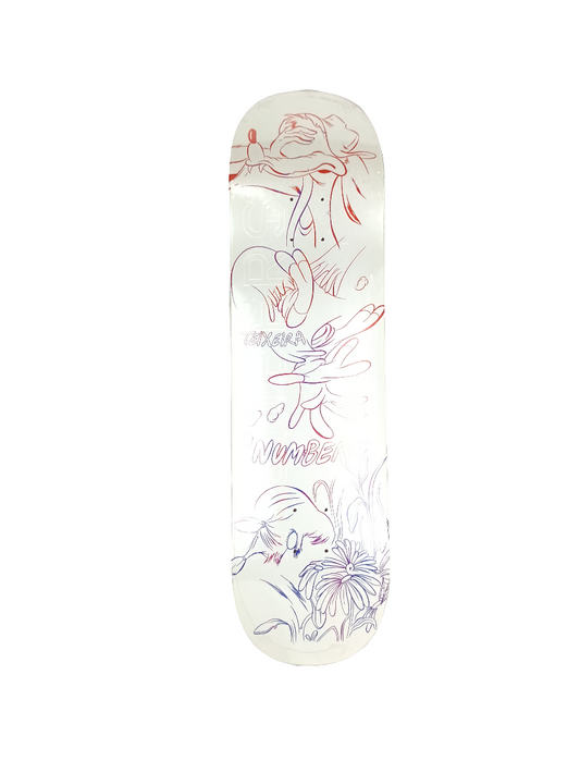 Numbers Rodrigo Teixeira Floral Print Hound White Blue Red Raised Font Size 8.3875 Vintage NOS Deck