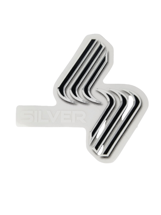 Silver S logo Silver Clear White 4" X 4" Vintage NOS Sticker