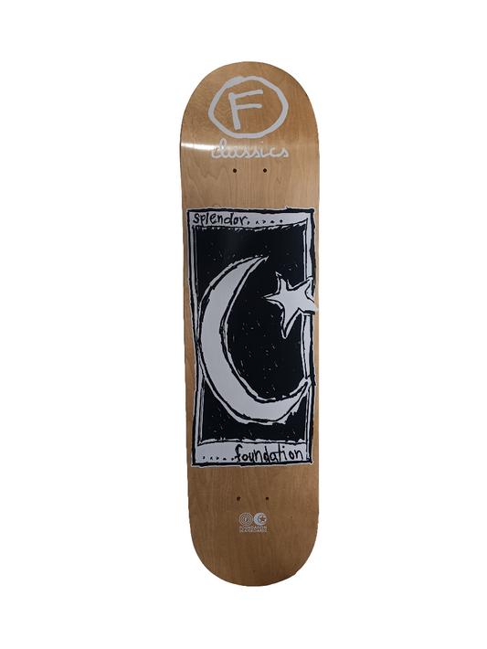 Foundation Skateboards Star & Moon Splendor Graphic Woodgrain Tan Black White Size 7.625" Vintage NOS Deck