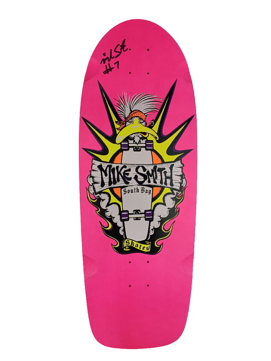 South Bay Skates Mike Smith Duck Graphic Pink Black Yellow Autographed By Mike Smith Size 10.75" Vintage NOS Deck