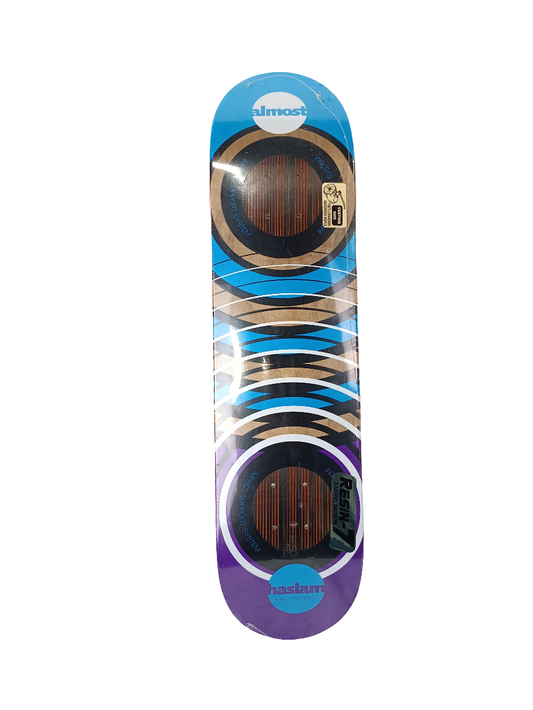 Almost Chris Haslam Double Impact Purple Blue White Size 7.75" Vintage NOS Deck