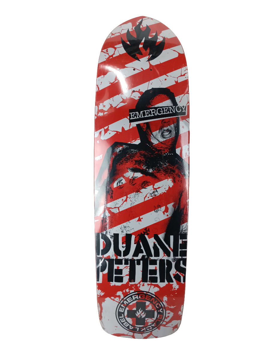 Black Label Duane Peters Emergency Striped Red White Black Size 9.5" Vintage NOS Deck