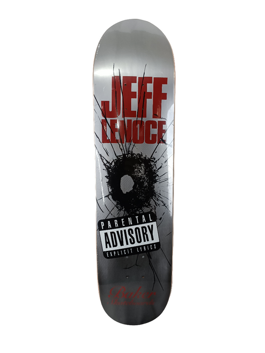 Baker Jeff Lenoce Parental Advisory Bullet Hole Graphic Grey Black Red Size 7.8 Skateboard Deck