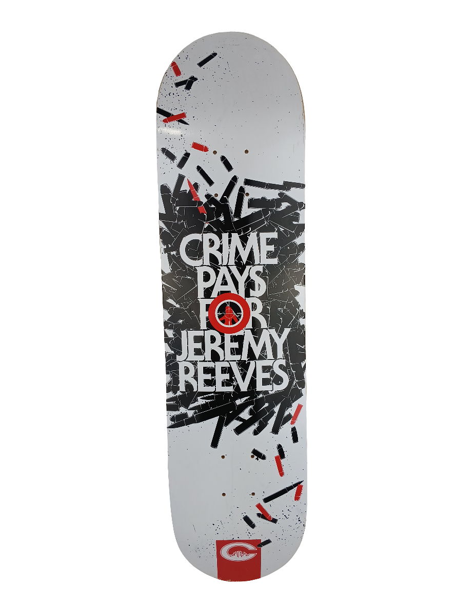 City Skateboards Jeremy Reeves Crime Pays White Black Red 7.75" Vintage NOS Deck