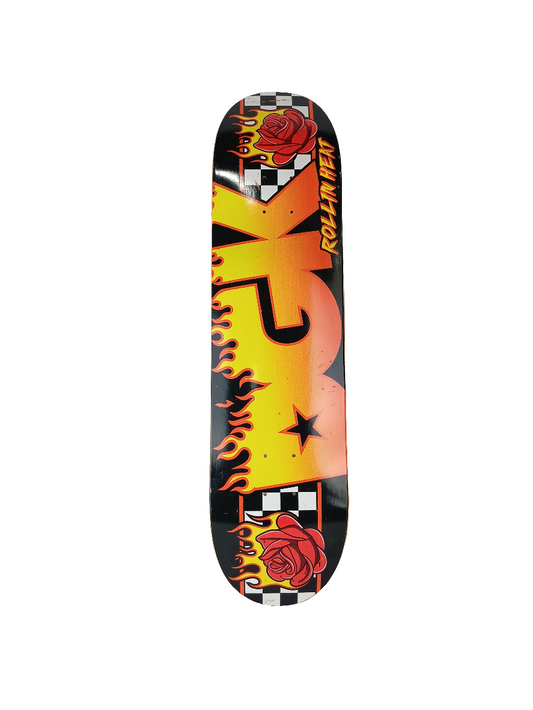 DGK Rollin Heat Flames Orange Black White Checks Size 8.125 Vintage NOS Deck