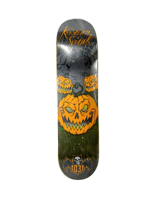 1031 Kristian Svitak Pumpkin Graveyard Green Orange Black Size 7.79" Vintage NOS Deck