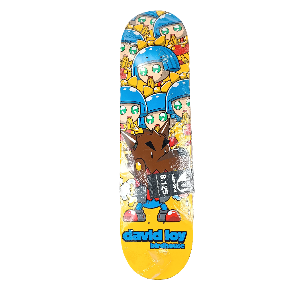 Birdhouse David Loy Dog and Girl Robots Yellow/Brown/Blue 8.125" Skateboard Deck