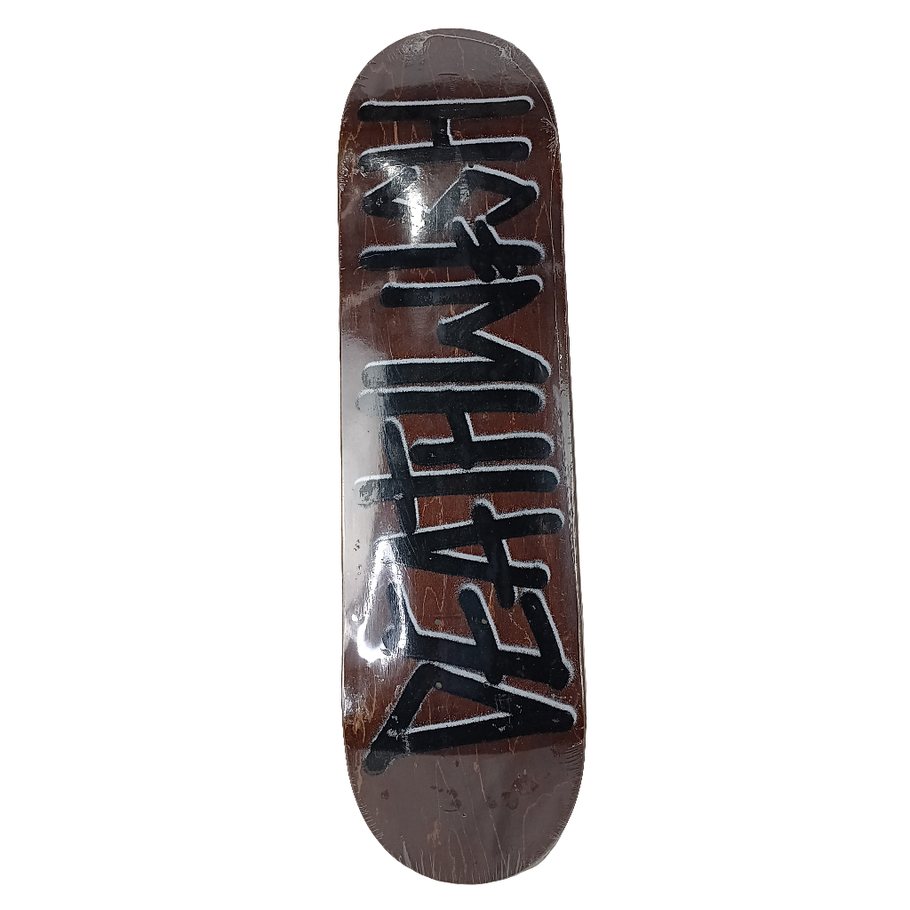 Deathwish Brown Woodgrain Black White Spray Size 8.38" Vintage NOS Deck