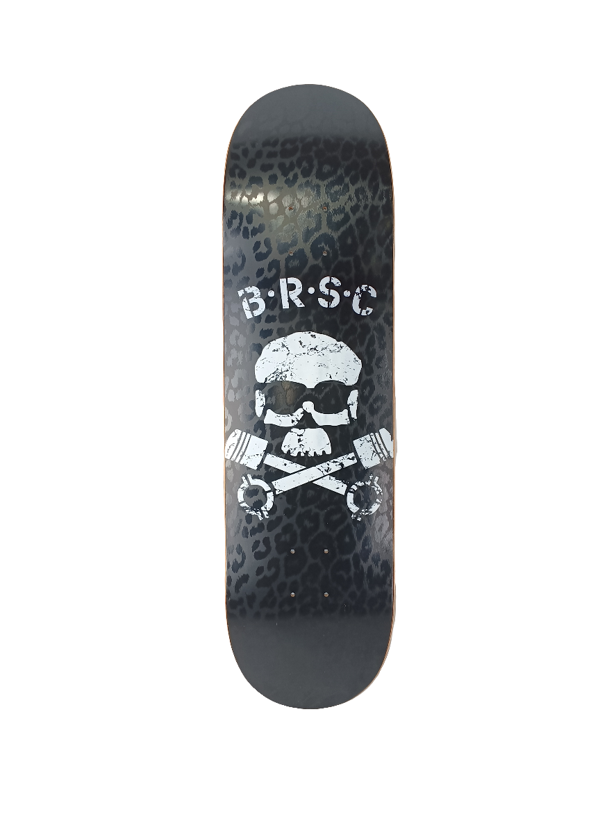 Black Rebel Skateboard Club B.R.S.C. Cheetah Print Black White Skull Size 8.5 Vintage NOS Deck