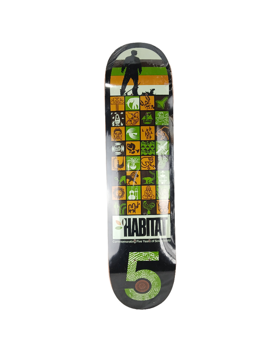 Habitat 5 Years Of Sovereignty Black White Green Size 7.75" Vintage NOS Deck