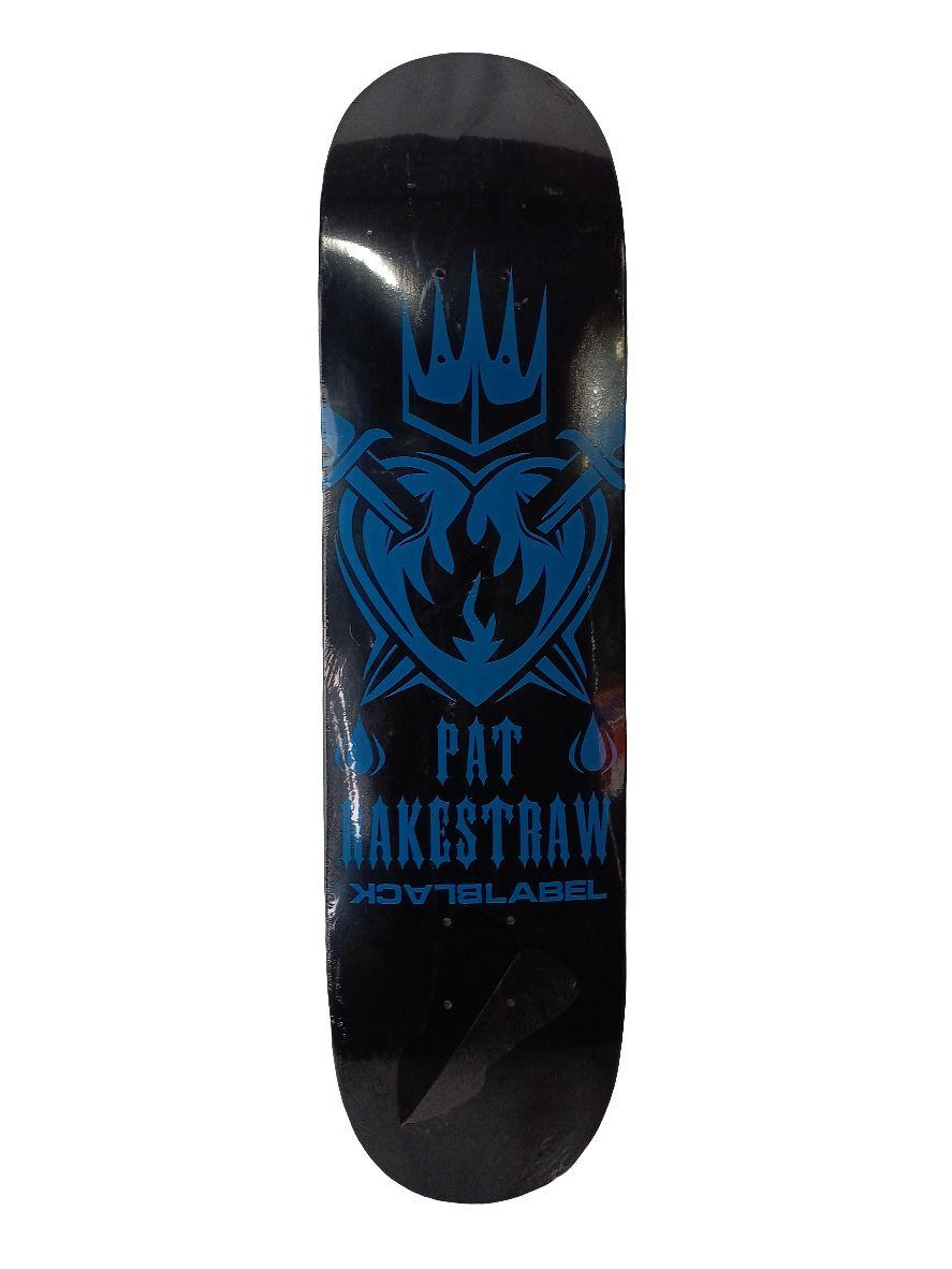 Black Label Pat Rakestraw Heart & Cross Swords Graphic Black Blue Size 8 Skateboard Deck