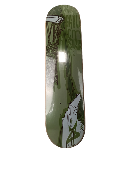 City Stars B-Ball Squad Cain Gayle Ballin' White Olive Green 7.58" Vintage NOS Deck