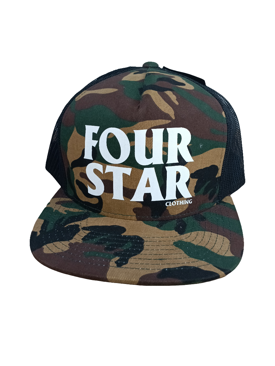 Four Star Clothing Camo White Black Mesh Vintage NOS Snapback Trucker Hat