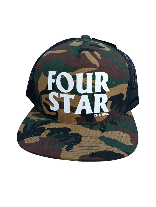 Four Star Clothing Camo White Black Mesh Vintage NOS Snapback Trucker Hat