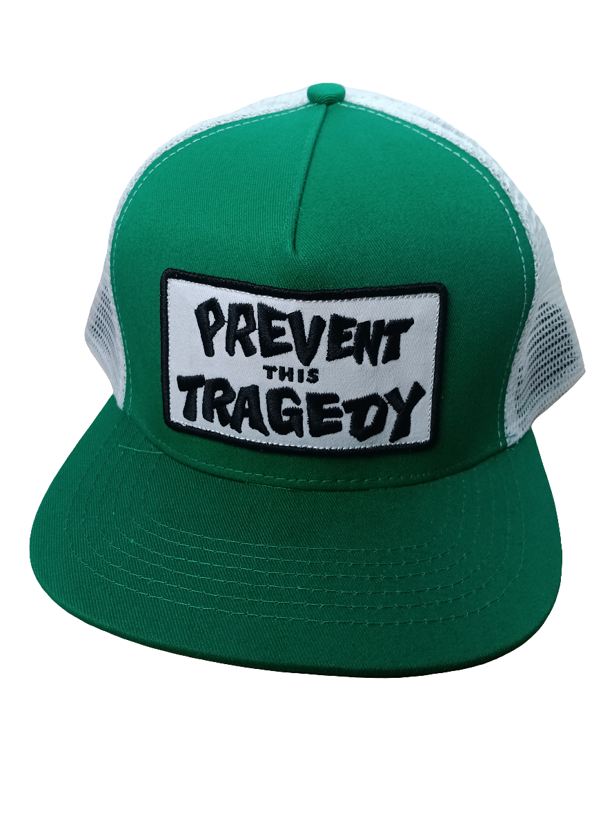 Thrasher Magazine Prevent This Tragedy Green Black White Mesh Vintage NOS Snapback Trucker Hat